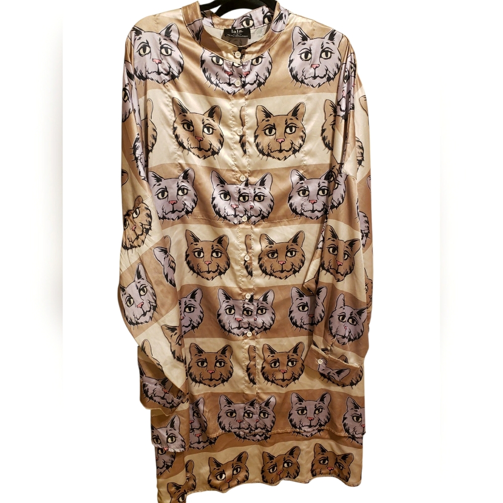 Dressed In Lala Cool Cat Print Satin Tunic